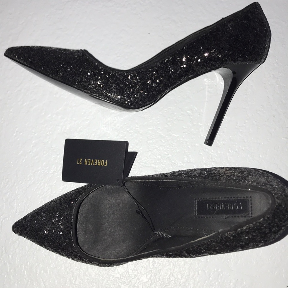 Black glitter heels